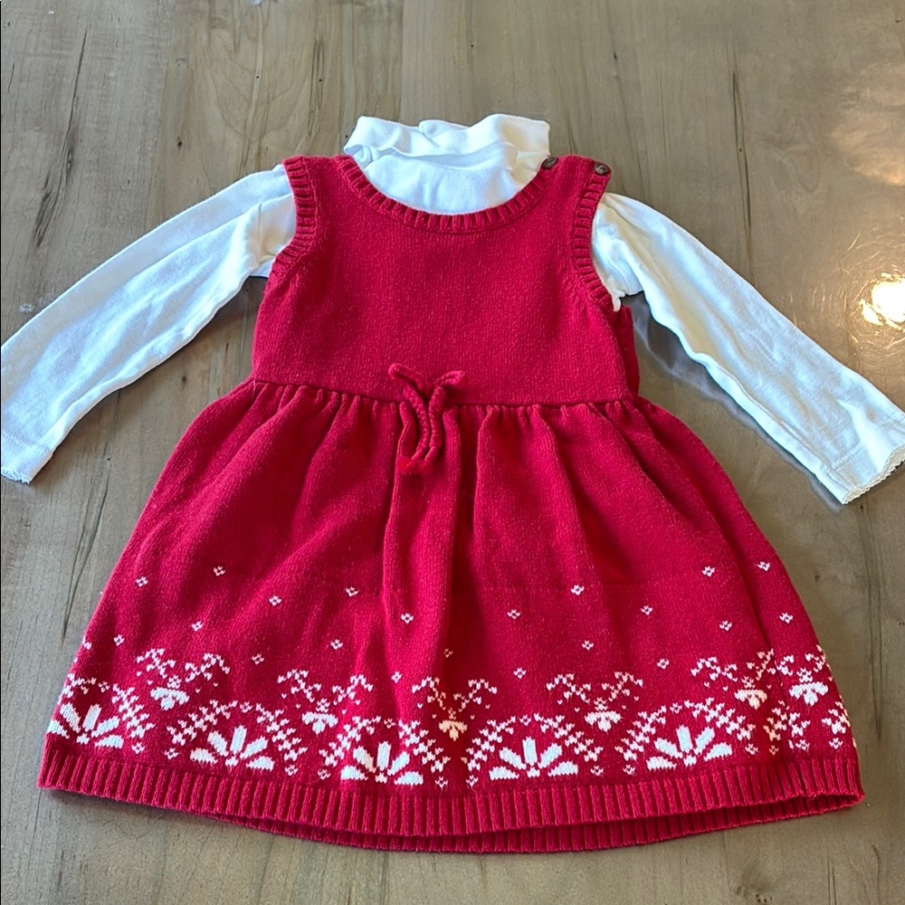 Red Knit Dress with White Long Sleeve - Carters - 12-18 months